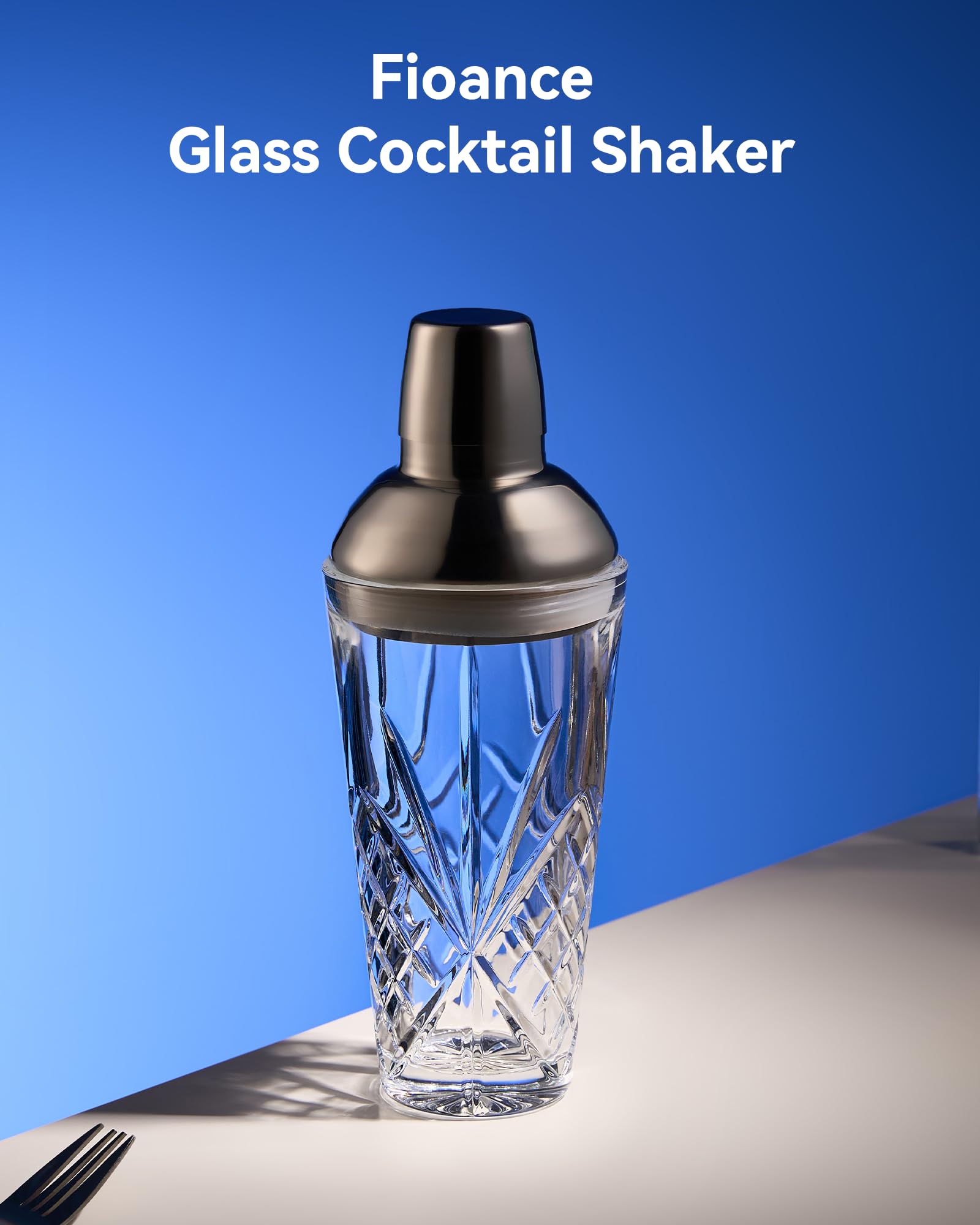 Fioance Glass Cocktail Shaker, 18.5oz Cutting Desgin Glass Shaker - Exquisite Martini Shaker for Elevated Mixology. Perfect for Crafting Artisan Cocktails, Martinis