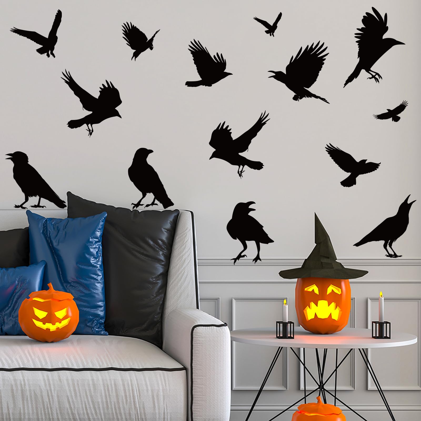 JarThenaAMCS Halloween Wall Stickers Black Crow Wall Decals Removable Room Mural Stickers for Home Party Window Door Decor, 7.9 x 11.8 Inch, 9 Sheets