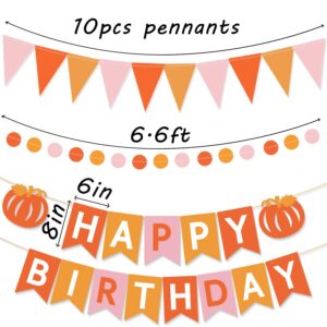 Thanksgiving Birthday Party Decorations Pink and Orange Groovy Party Decorations Pumpkin Happy Birthday Banner Fall Autumn Thanksgiving Harvest Birthday Decorations for Fireplace Mantle Home