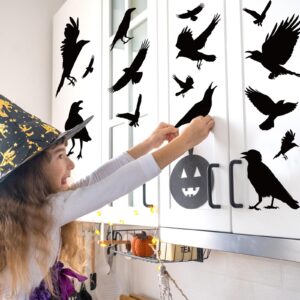 JarThenaAMCS Halloween Wall Stickers Black Crow Wall Decals Removable Room Mural Stickers for Home Party Window Door Decor, 7.9 x 11.8 Inch, 9 Sheets