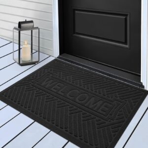 hiyard front door mat indoor outdoor entrance, absorbent resist dirt outdoor welcome mats, non slip indoor outdoor door mats, fade resistant, low profile doormat for entryway, 29×17, black