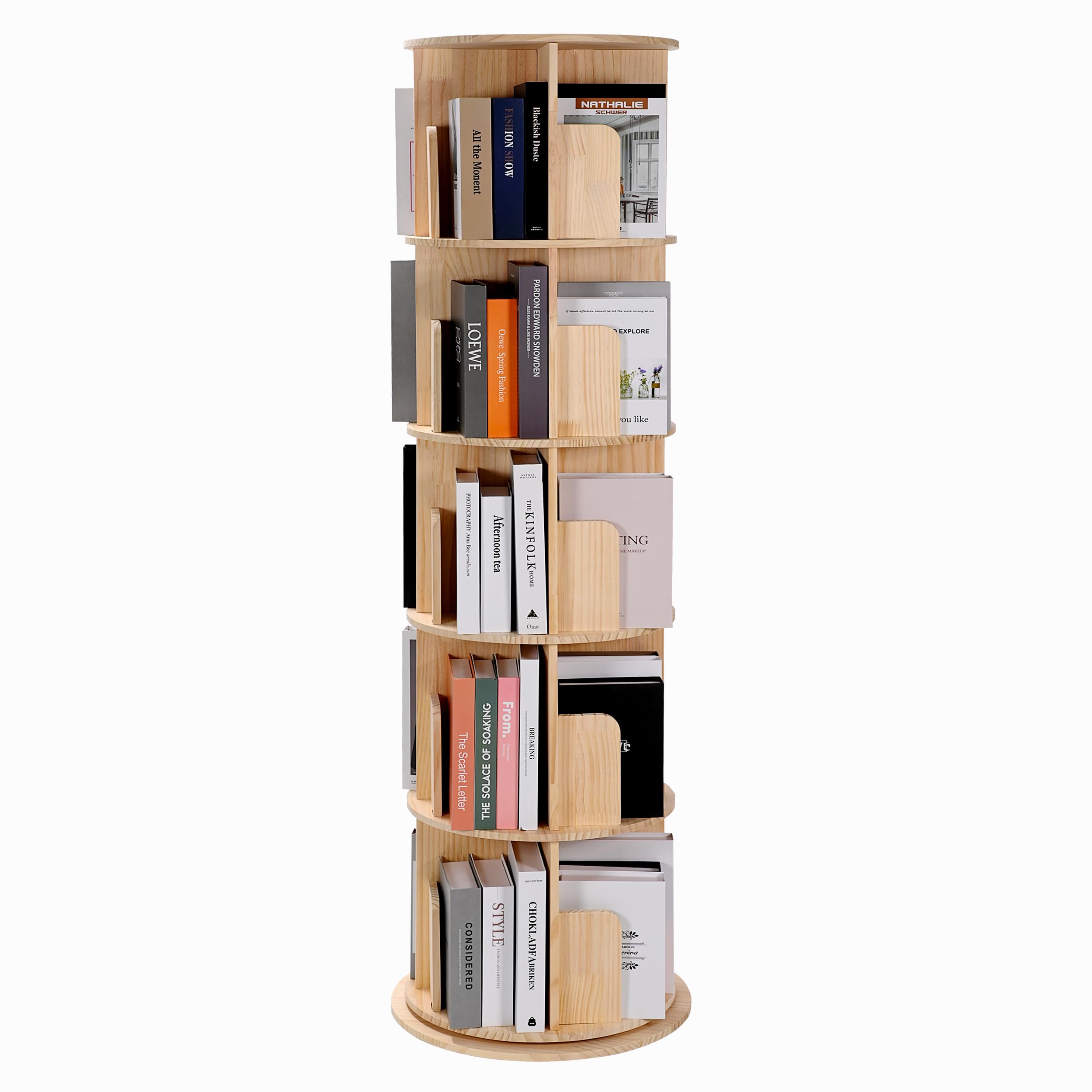 hhgrapehh Rotating Bookshelf, 360 Display Corner Bookshelf for Small Space, 5 Tier Floor Standing Bookcase Storage Rack, Wood Narrow Organizer for Bedroom, Living Room, Study Room, Kids&Adults Solid