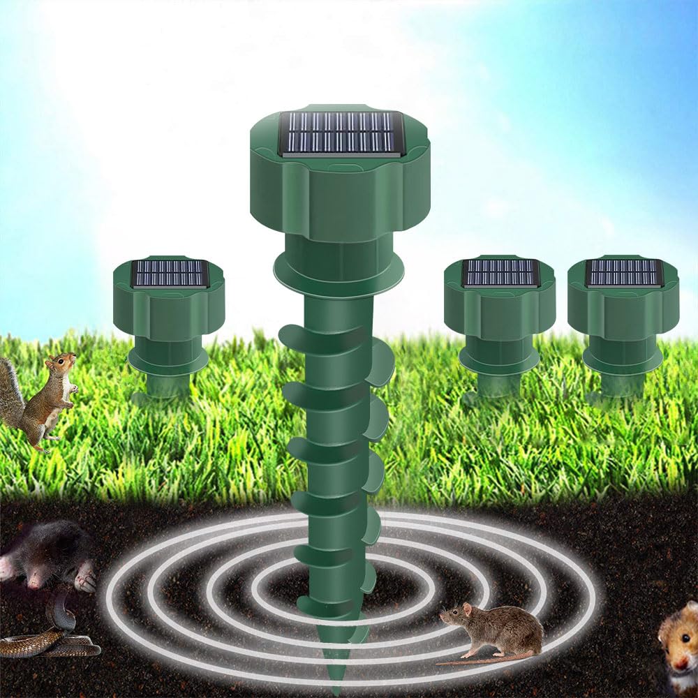 Solar Animal Repeller, 360° Ultrasonic Repellent for Moles, Cats, Dogs, Deer, Foxes, & Skunks, IP65 Waterproof, Solar-Powered, Motion Sensor & Vibration, 2 Pack for Lawn & Garden