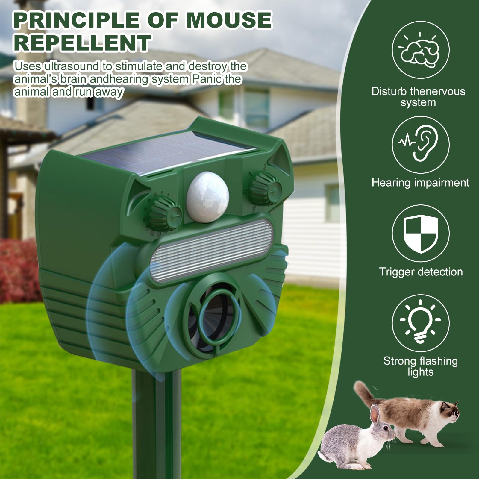 Upgraded Solar Animal Repellent,2024 Cat Repellent Device,Deer Repellent,Waterproof Squirrel Repeller Motion Sensor,Sound and LED Flashing,Animal Repellent for Dog Bird Rabbit-Q547