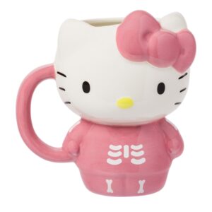 silver buffalo sanrio hello kitty halloween spooky pink skeleton costume ceramic 3d sculpted mug, 20 ounces