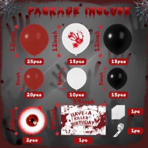 Halloween Balloon Arch Kit Scary Halloween Birthday Party Decorations-Red Black White Bloody Hand Balloons With Have a Killer Birthday Banner Eye Balloons For Halloween Theme Party Supplies