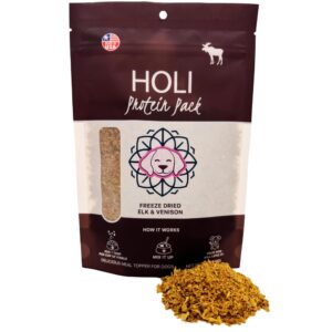 holi freeze dried elk and venison dog food topper - 96% meat, wild caught free range - freeze dried dog food flavor enhancer for picky dogs – 100% all natural - 6oz