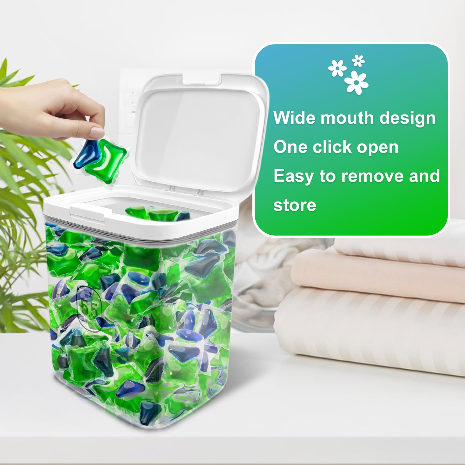 5.5L large Capacity Container With One-Press Lid For Laundry Room Organization and Storage Decor- Laundry Pods And Airtight Dishwasher Pod Holder For Laundry Beads, Laundry Powder, Storage