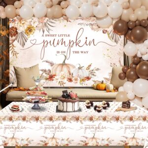 MEHOFOND Boho Little Pumpkin Baby Shower Party Decorations Set with Pumpkin Tablecloth 158PCS Bohemia Gender Neutral Balloons Garland Arch Kit a Little Pumpkin Is on the Way Blush Pink Floral Banner