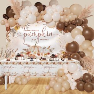 mehofond boho little pumpkin baby shower party decorations set with pumpkin tablecloth 158pcs bohemia gender neutral balloons garland arch kit a little pumpkin is on the way blush pink floral banner