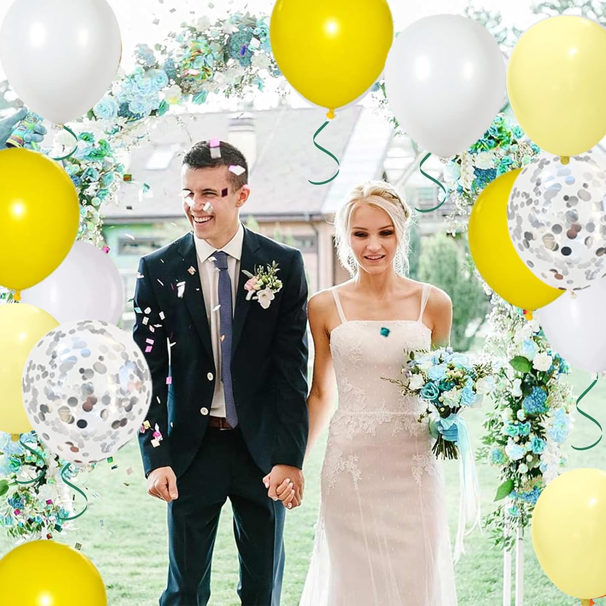 Yellow White Balloon Arch Garland Kit - Pastel Yellow Balloon Arch, Yellow and White Balloons Silver Confetti Balloons for Wedding Sunflower Baby Shower Anniversary Bridal Shower Birthday Party Decors