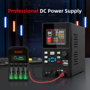 BSIDE 40V 20A DC Power Supply Variable, Programmable with Encoder Knob, Adjustable Switching Regulated Bench Power Supply, 4-Digits LED Display with Memory Storage, 5V/2A USB Ports and Output Button