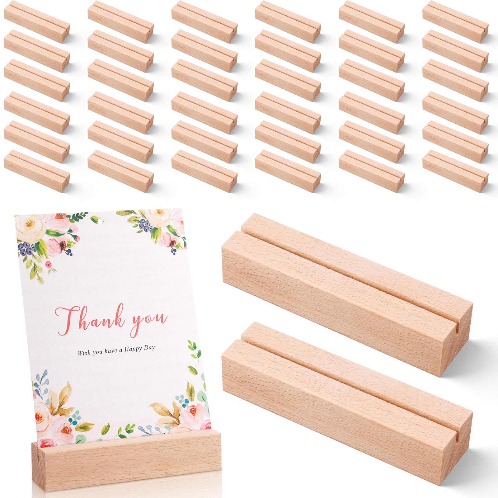 Briwooody 36 Pieces Place Card Holder 4.8 x 1.2 x 1 Inch, Wood Table Number Holders, Wooden Name Card Holder Stands for Display Wooden Sign Holders for Home Decoration Wedding Party Events