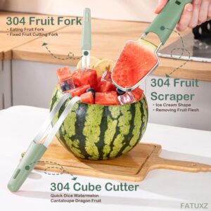 FATUXZ 3-in-1 Watermelon Cutter Slicer Fork, Portable Fruit Slicer Cutter Knife and Watermelon Cube Stainless Steel Popsicle Melon Cutter for Kitchen Gadgets