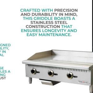 Inferno Blaze IB-CTG-36M 36” Wide Countertop Commercial Griddle with Manual Controls 90,000 BTU - CSA Certified, Stainless Steel Exterior Flat Cooking Griddle - Perfect for Commercial Kitchens