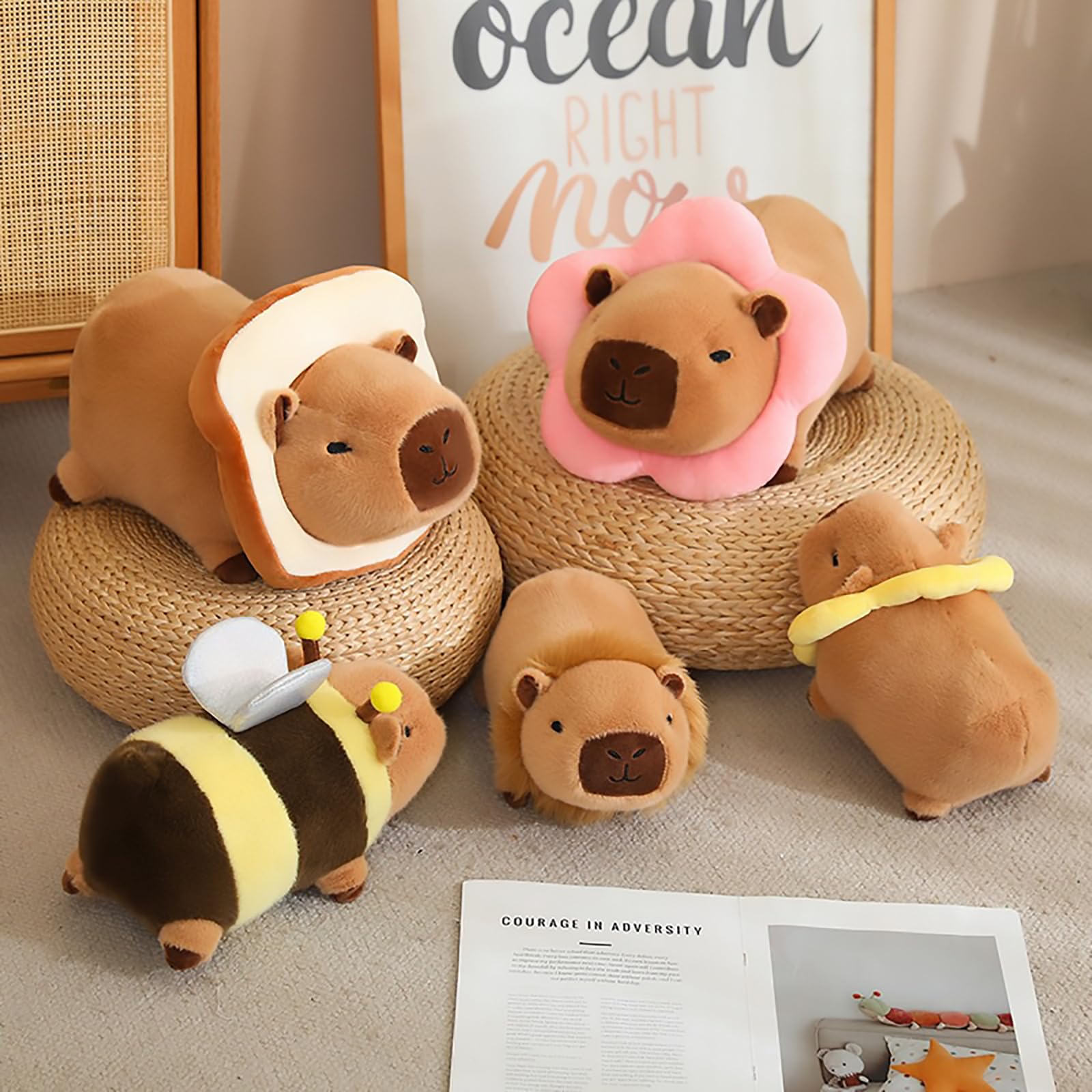 Ditucu Cute Capybara Plush Pillow with Wearable Toast Headgear Bread Capibara Stuffed Animals Plushies Toys Gifts 9.8 inch