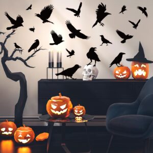 JarThenaAMCS Halloween Wall Stickers Black Crow Wall Decals Removable Room Mural Stickers for Home Party Window Door Decor, 7.9 x 11.8 Inch, 9 Sheets