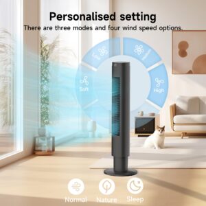 PHILODECO Industrial fan Tower Fans for Home,80 ° Vibration Remote Control Vertical Floor Fan, Multiple Modes, 9-Hour Timer, Bladeless Floor Fan, Led Display Screen,Silent Bedroom Fan, 4 Speeds,