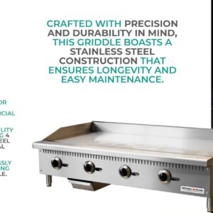 Inferno Blaze IB-CTG-48M 48” Wide Countertop Commercial Griddle with Manual Controls 120,000 BTU - CSA Certified, Stainless Steel Exterior Natural Gas Griddle - Perfect for Commercial Kitchens