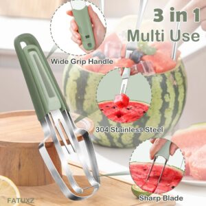 FATUXZ 3-in-1 Watermelon Cutter Slicer Fork, Portable Fruit Slicer Cutter Knife and Watermelon Cube Stainless Steel Popsicle Melon Cutter for Kitchen Gadgets