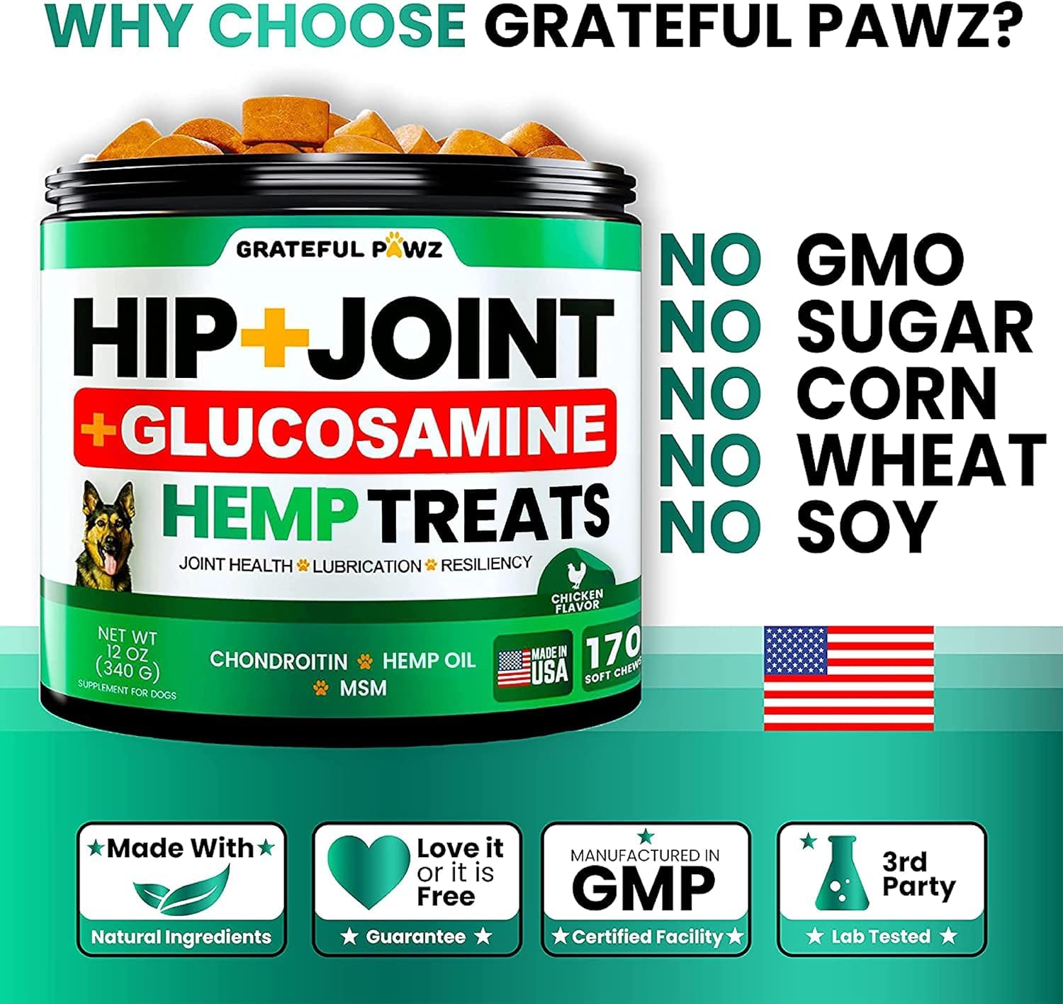 (2 Pack) Hemp Hip and Joint Supplement for Dogs - Glucosamine for Dogs - 340 Dog Joint Pain Relief Treats - Chondroitin, MSM, Hemp Oil - Advanced Dog Joint Supplement Health - Mobility Support Chews