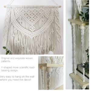 MELLAQUEST Macrame Wall Hanging Shelf - 2 Tier Boho Shelves with Woven Rope Handmade Floating Plant Shelf, Bohemian Home Decor,Shelf Organizer for Kitchen, Living Room，Bedroom，Bathroom(17.7" x 42.5")