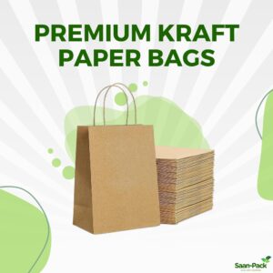 Saan-Pack Brown Paper Bags with Handles, 8" x 4.5" x 10.25", Pack of 250, Medium Kraft Paper Bags, Ideal as Gift Bags Bulk, Retail Bags, Merchandise Bags, Goody Bags, Wedding Gift Bag or To Go Bags