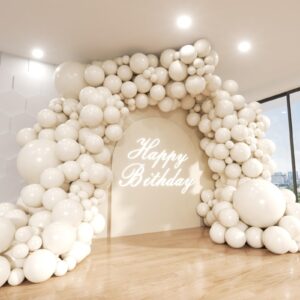 adoinby white sand balloon arch kit, 143pcs sand white cream beige latex balloon garland kit, 18 12 10 5 inch different size balloons for birthday baby shower wedding boho party decorations supplies