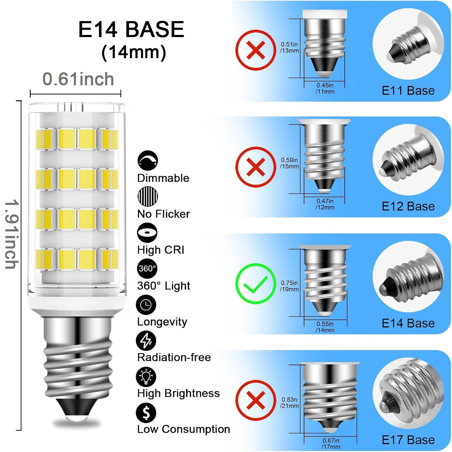 E14 European Base Bulb e14 led Bulb Turkish Lamp Bulb Replace Dimmable 4W Equivalent 40W Incandescent Bulb, AC 110V-130V Daylight White 6000K, 400LM 2Pack (Daylight White)