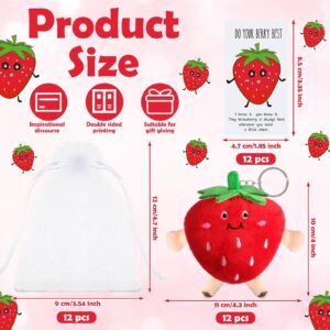 JellyArch 36 Pcs Employee Appreciation Gifts Bulk Fruit Keychain Positive Puns Card Organza Bags Coworker Thank You Gift(Strawberry Keychain)