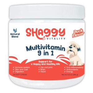 shaggyvita dog vitamins and supplements 9 in 1 for immune system, skin & coat, all ages - dog skin and coat supplement - dog supplements & vitamins - multivitamin for dogs - dog vitamins multivitamin