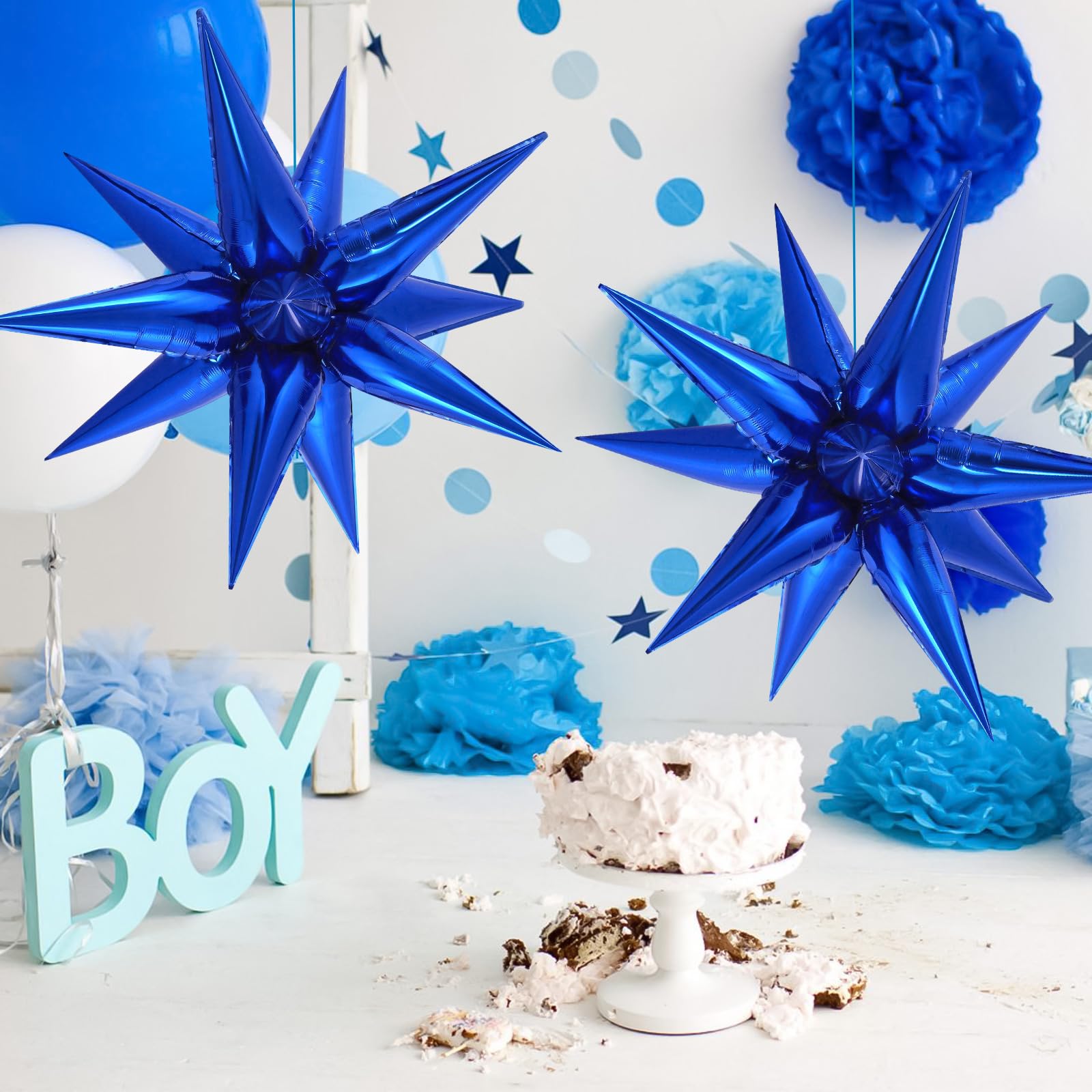 72 Pcs Star Balloons Foil Explosion Balloons Magic 12 Point Star Cone Balloons Large for Birthday Wedding Anniversary Graduation Halloween Party Decorations Backdrops (Blue)