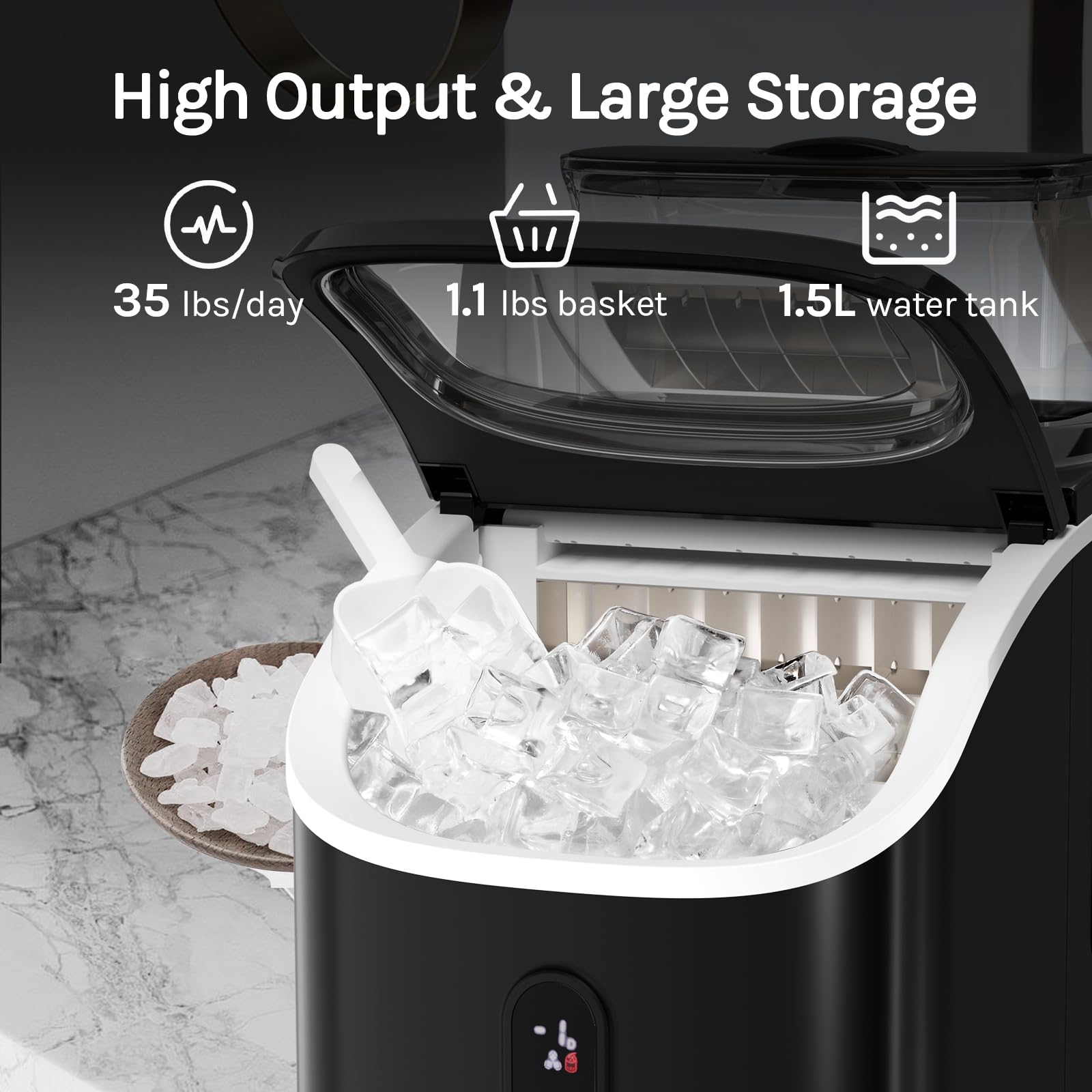 LHRIVER Countertop Ice Makers, Portable Ice Machine Maker with Detachable Water Tank, 35Lbs/Day, 16Pcs/5Mins, 24H Timer, Self-Cleaning Ice Cube Maker, Small Ice Maker for Home, Office, Party (Black)