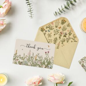 Artoid Mode 24 Pack Fall Wildflower Thank You Cards Floral Leaves Greeting Cards Gift With Envelope Sticker Blank Note Cards for Birthday Wedding Baby Shower Bridal Shower, 4 x 6 Inch