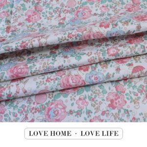 NEWUEBEL Cotton Fabric by The Yard for Sewing DIY Crafting Fashion Design Printed Floral Washable Cloth Bundles Voile;Full Width cuttable39 x 63inches (100x160cm) Blue and Pink Flowers Pattern