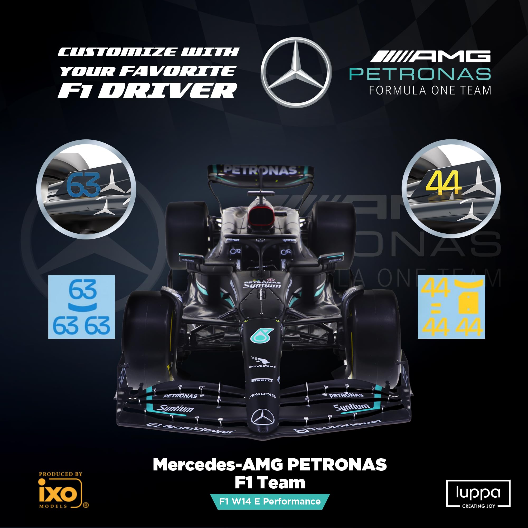 Formula 1 AMG W14 Model Kit - 1:18 Scale Racing F1 AMG W14 E Performance Model Inspired by Lewis Hamilton & George Russell Building kit, Collectible diecast, 140 Pieces