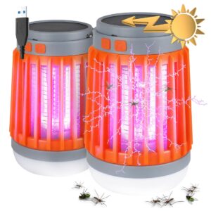 (2 pack) mozz guard mosquito zapper 2024, mozzguard mosquito repellent outdoor patio indoor outdoor light buzz bulb, cordless camping light, bug fly zapper usb solar rechargeable mosquito lantern