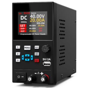 bside 40v 20a dc power supply variable, programmable with encoder knob, adjustable switching regulated bench power supply, 4-digits led display with memory storage, 5v/2a usb ports and output button