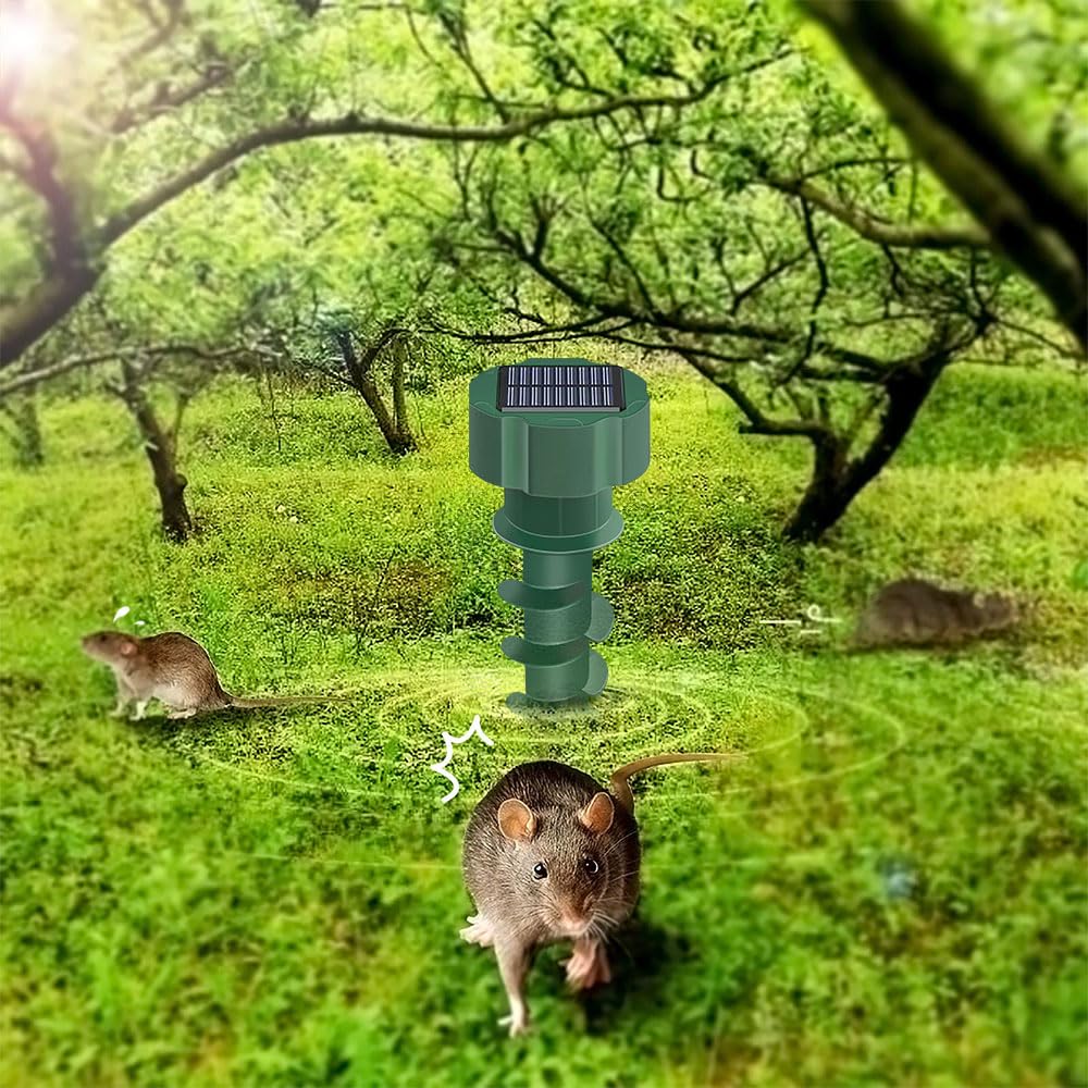 Solar Animal Repeller, 360° Ultrasonic Repellent for Moles, Cats, Dogs, Deer, Foxes, & Skunks, IP65 Waterproof, Solar-Powered, Motion Sensor & Vibration, 2 Pack for Lawn & Garden