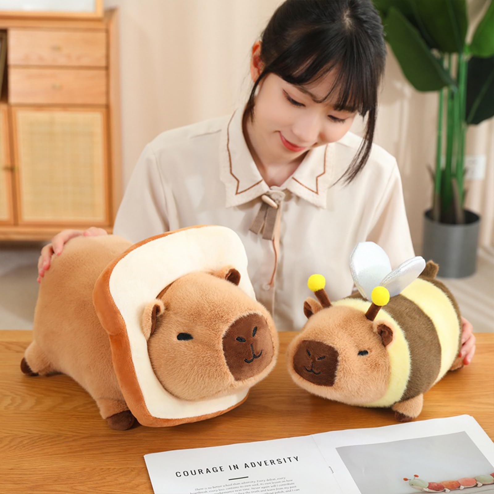 Ditucu Cute Capybara Plush Pillow with Wearable Toast Headgear Bread Capibara Stuffed Animals Plushies Toys Gifts 9.8 inch