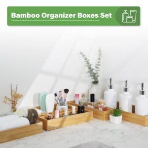 Bamboo Drawer Organizer, 2PCS Stackable Storage Boxes for Utensil Organizer, Wood Tray for kitchen, Bathroom and Bedroom 12" x 3" x 2"