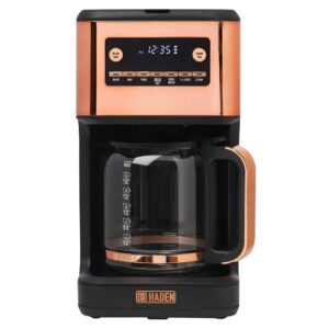 haden generous brew 14 cup coffee maker with 120 minute keep warm, delay brew, adjustable strength, programmable clock, and anti drip, black/copper