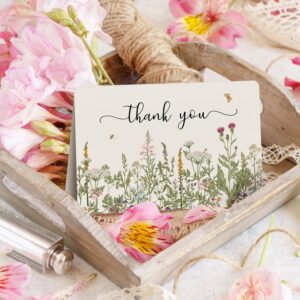 Artoid Mode 24 Pack Fall Wildflower Thank You Cards Floral Leaves Greeting Cards Gift With Envelope Sticker Blank Note Cards for Birthday Wedding Baby Shower Bridal Shower, 4 x 6 Inch