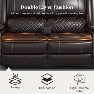 Yolsali Loveseat Recliner Sofa, Manual Reclining Loveseat with Removable Armrest, Faux Leather Recliner Loveseat for Adults with 2-Tier Cushions, USB Charging Ports, Cup Holders - Brown