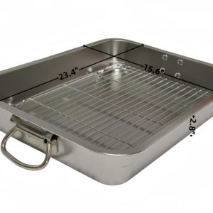 Generic Roasting Pan Stainless steel Roasting pan Turkey Roasting pan with grill Rectangular grill suitable for Turkey, roast chicken and ham (23.4x15.6x2.8in), Silver