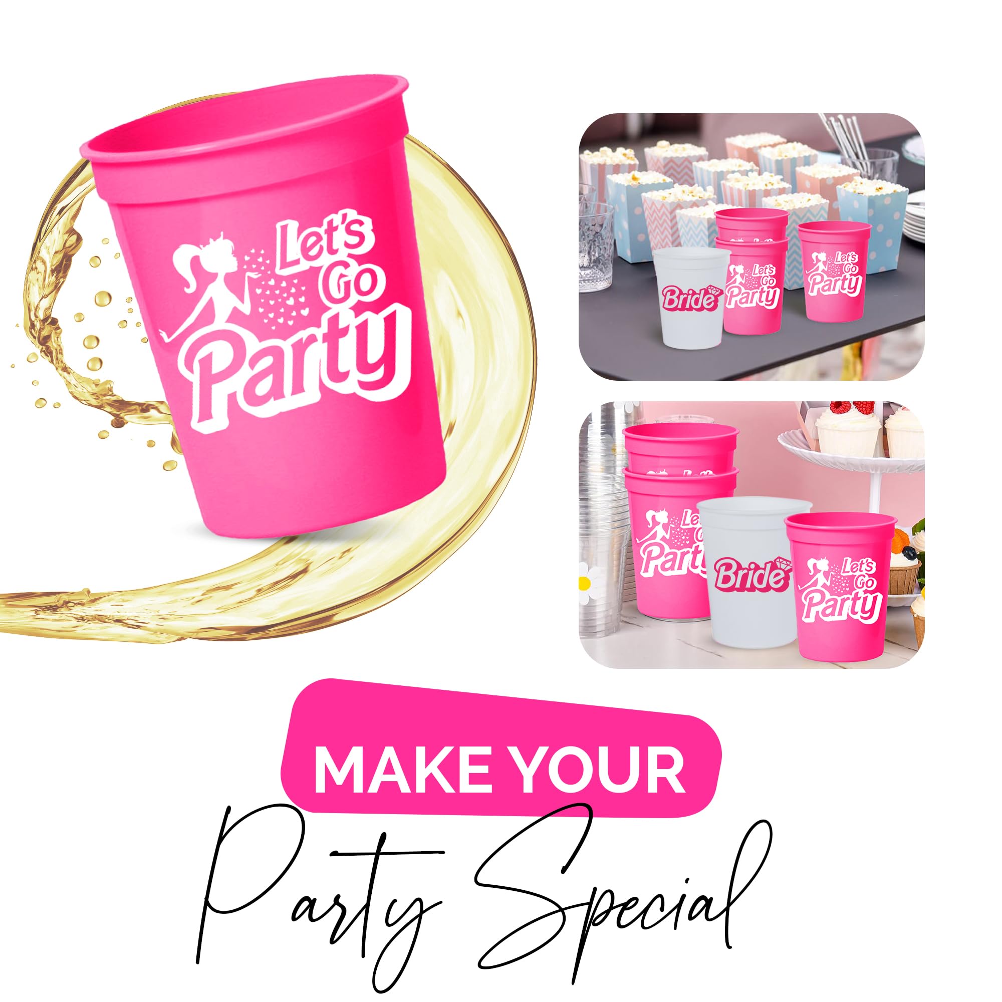 Let's Go Party Set of 12 Bachelorette Cups, 1 Bride Cup and 11 Let's Go Party Cups, 16 Oz Bachelorette Party Cups, Cowgirl Cups, Girls Trip Cups, Pink Reusable Cups, Girls Weekend Cups Girls Night Cup