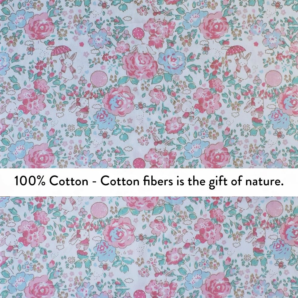 NEWUEBEL Cotton Fabric by The Yard for Sewing DIY Crafting Fashion Design Printed Floral Washable Cloth Bundles Voile;Full Width cuttable39 x 63inches (100x160cm) Blue and Pink Flowers Pattern