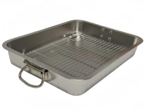 generic roasting pan stainless steel roasting pan turkey roasting pan with grill rectangular grill suitable for turkey, roast chicken and ham (23.4x15.6x2.8in), silver