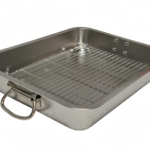 Generic Roasting Pan Stainless steel Roasting pan Turkey Roasting pan with grill Rectangular grill suitable for Turkey, roast chicken and ham (23.4x15.6x2.8in), Silver