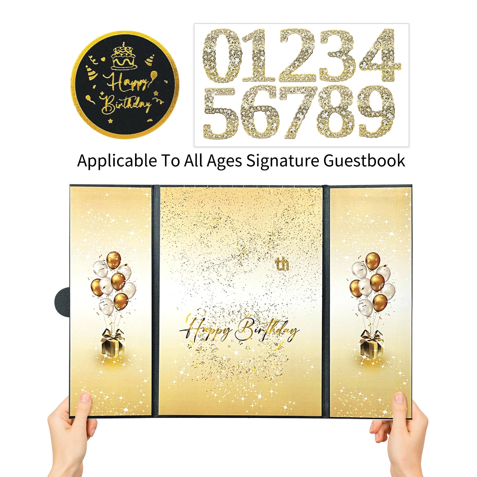 Birthday Guest Book Birthday Black and Gold Party Decorations,DIY Birthday Signing Card Board wtih Number Stickers, Be applicable to Any Age Birthday Party Supplies,Record the best wishes of friends